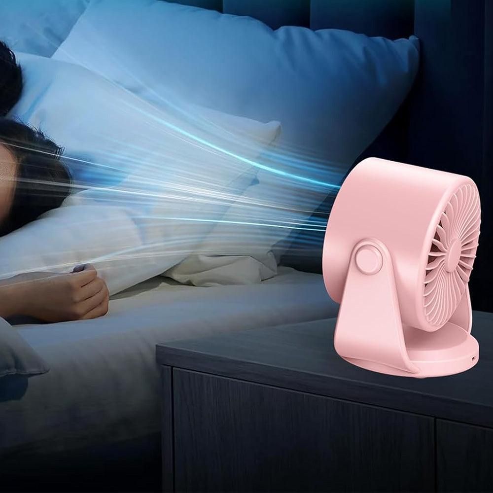 Quiet Table Fans Wall-Mounted Digital Display Rechargeable Fan for Home Office Kitchen Travel Camping Pink - Image 4