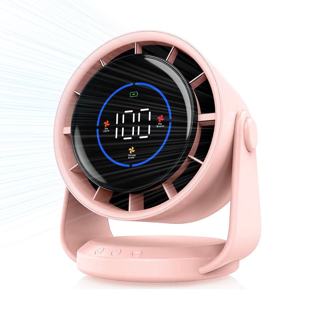 Quiet Table Fans Wall-Mounted Digital Display Rechargeable Fan for Home Office Kitchen Travel Camping Pink - Image 5