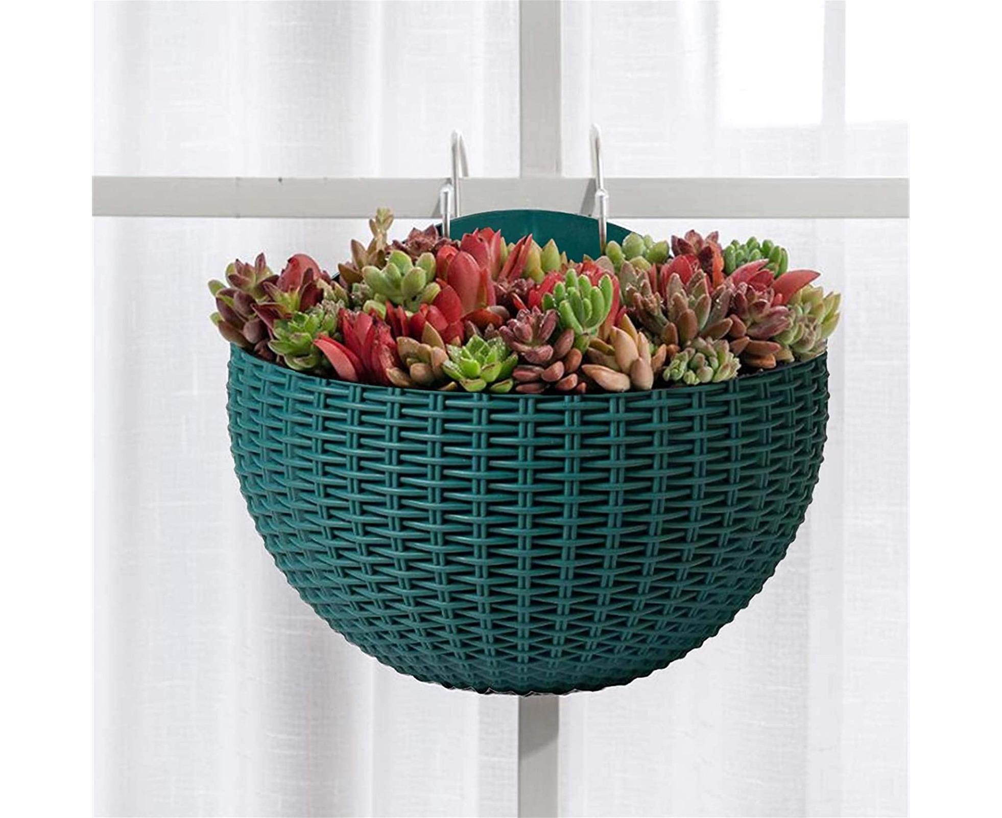 Flower Pot Exquisite Wall-mounted Plastic Wall Hanging Basket Flowerpot for Garden-Atrovirens - Image 2