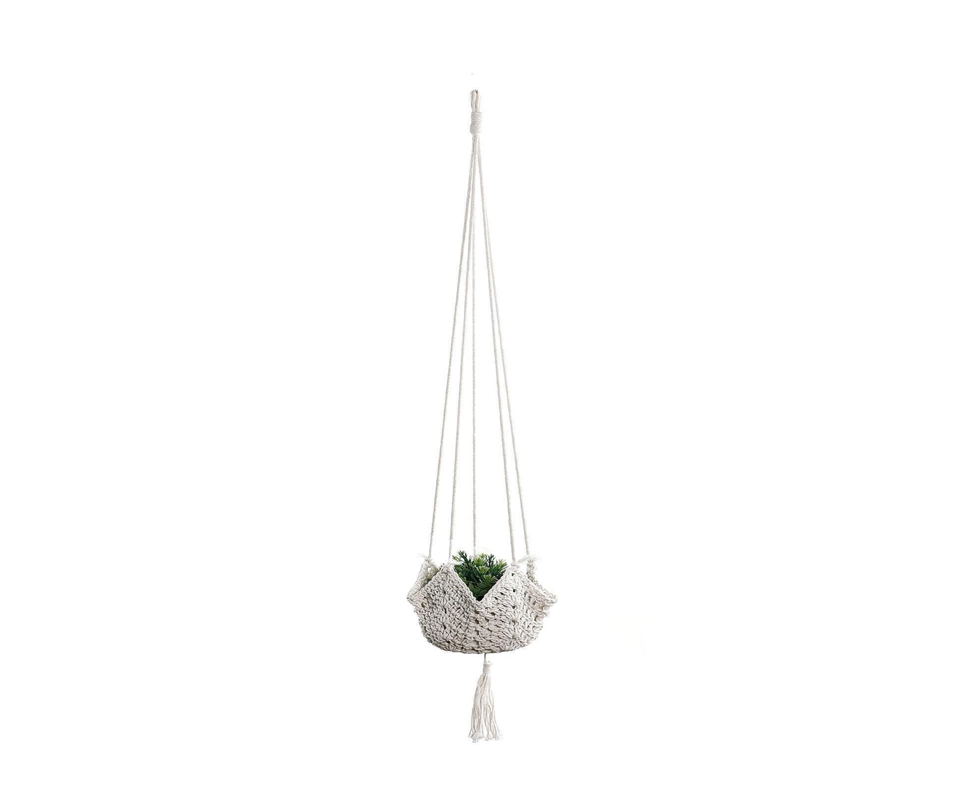 Handmade Woven Cotton Rope Hanger-Beige - Image 1