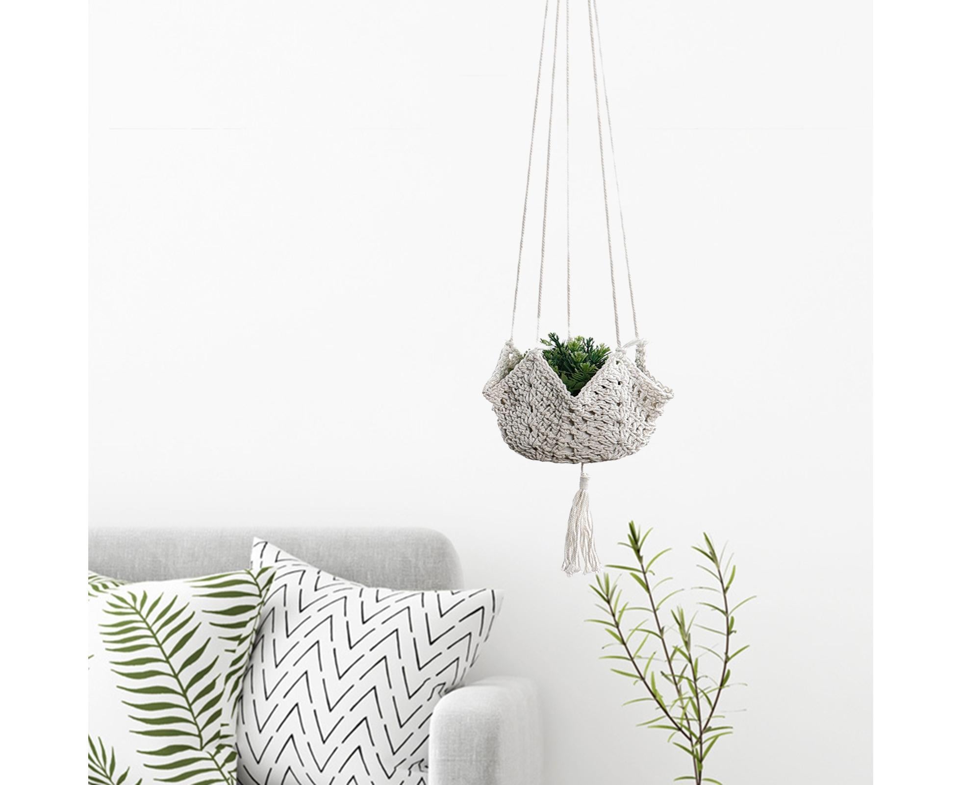 Handmade Woven Cotton Rope Hanger-Beige - Image 3
