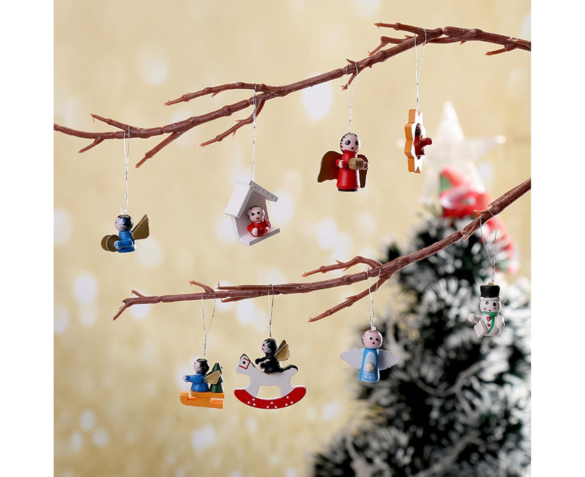 48Pcs Xmas Pendants Multi Shapes Wooden-Multicolor - Image 7