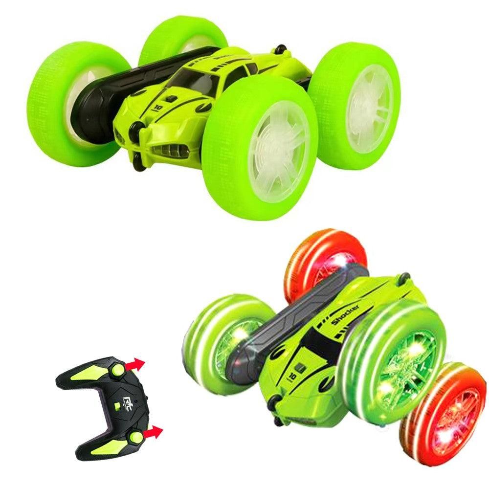 2.4 GHZ Remote Control Stunt Car 4WD Double Sided Rotating Crawler with Headlights Green - Image 1