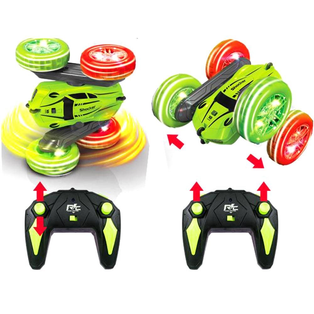 2.4 GHZ Remote Control Stunt Car 4WD Double Sided Rotating Crawler with Headlights Green - Image 6
