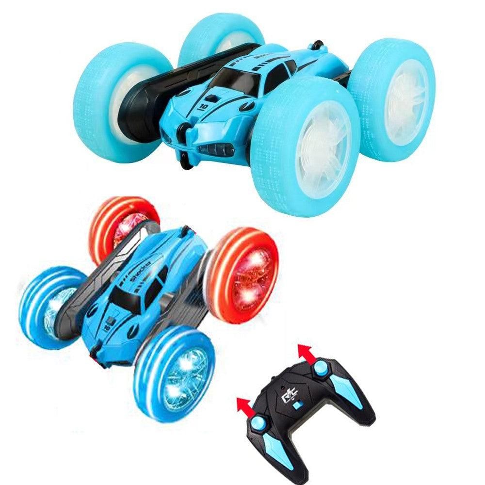 2.4 GHZ Remote Control Stunt Car 4WD Double Sided Rotating Crawler with Headlights Blue - Image 1