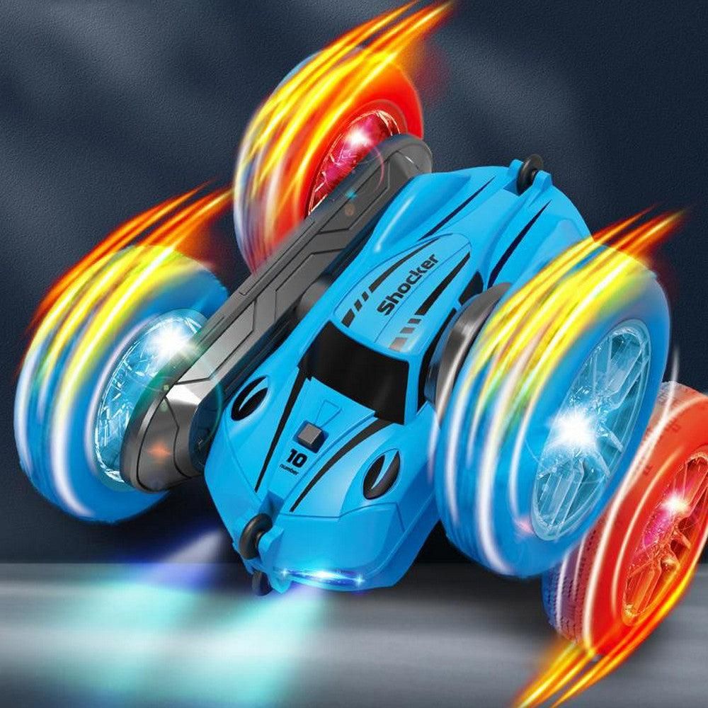 2.4 GHZ Remote Control Stunt Car 4WD Double Sided Rotating Crawler with Headlights Blue - Image 3