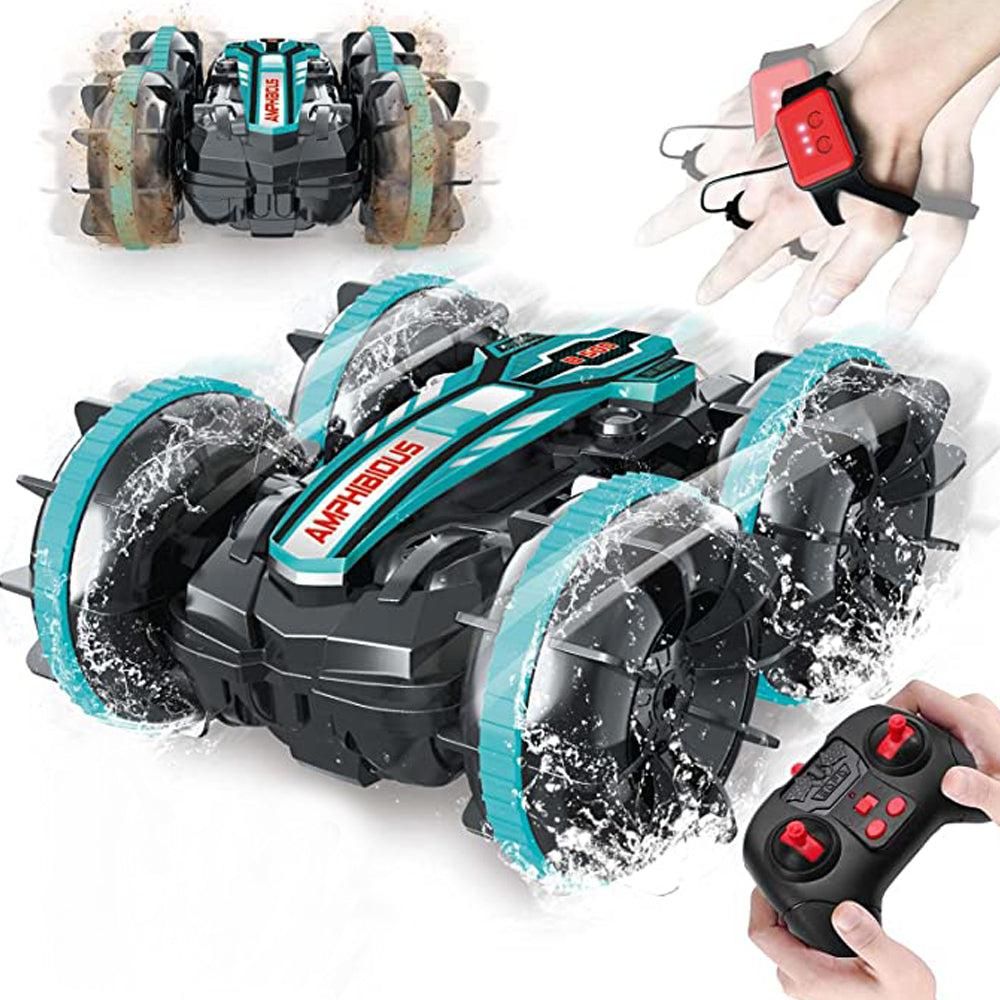 2.4Ghz Remote Control Gesture Sensor Toy Car Boat Truck 4WD Waterproof RC Amphibious Vehicle-Blue - Image 1