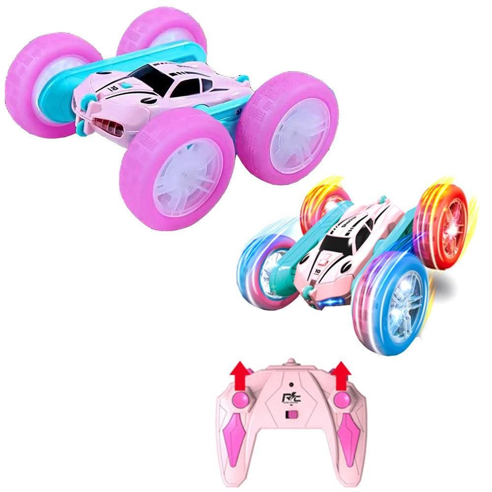 2.4 GHZ Remote Control Stunt Car 4WD Double Sided Rotating Crawler with Headlights Pink - Image 1