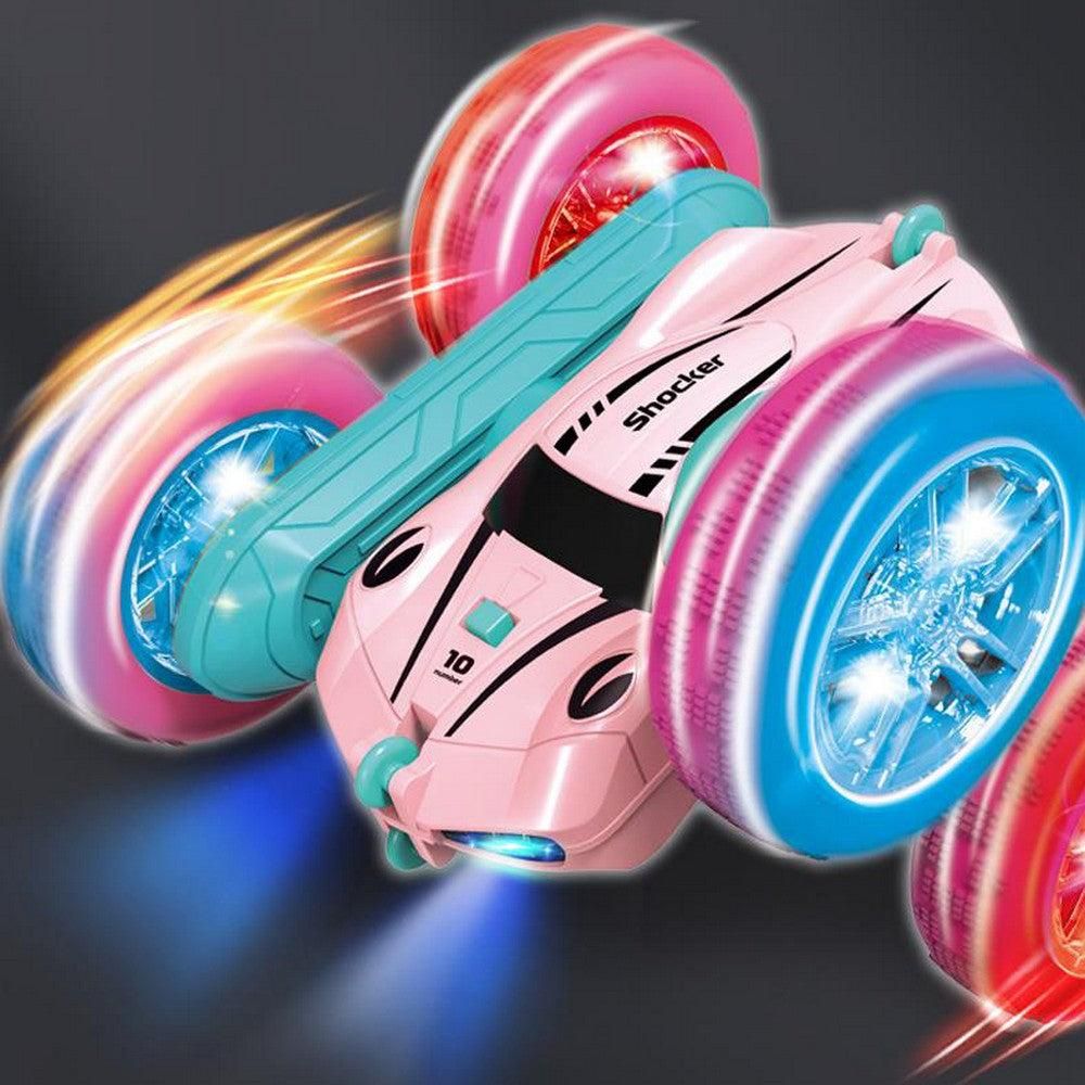 2.4 GHZ Remote Control Stunt Car 4WD Double Sided Rotating Crawler with Headlights Pink - Image 3
