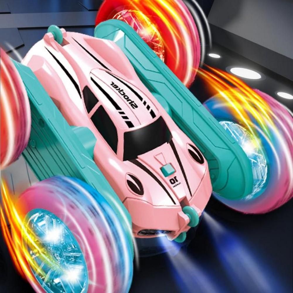 2.4 GHZ Remote Control Stunt Car 4WD Double Sided Rotating Crawler with Headlights Pink - Image 4