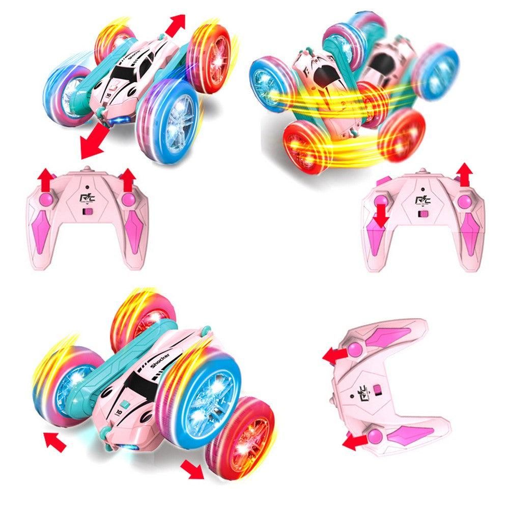 2.4 GHZ Remote Control Stunt Car 4WD Double Sided Rotating Crawler with Headlights Pink - Image 5