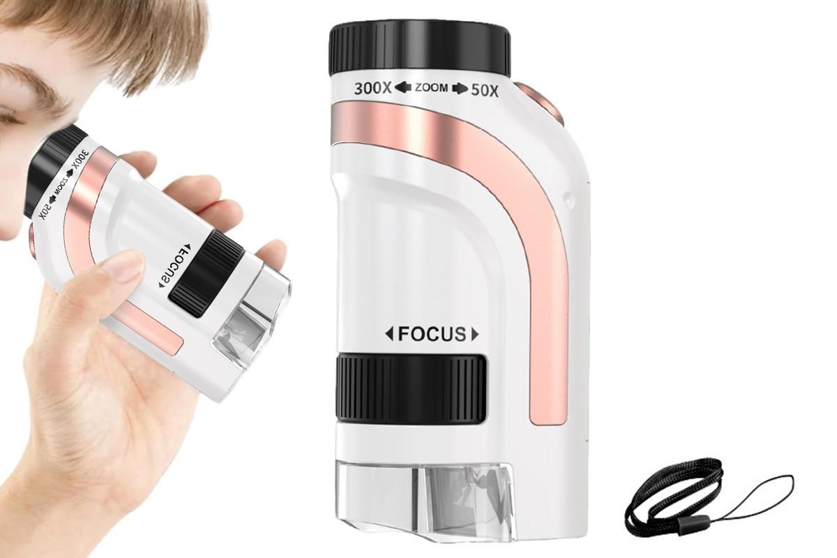 50X-300X Handheld Microscope with LED Lights Portable Pocket Zoom Pink - Image 8
