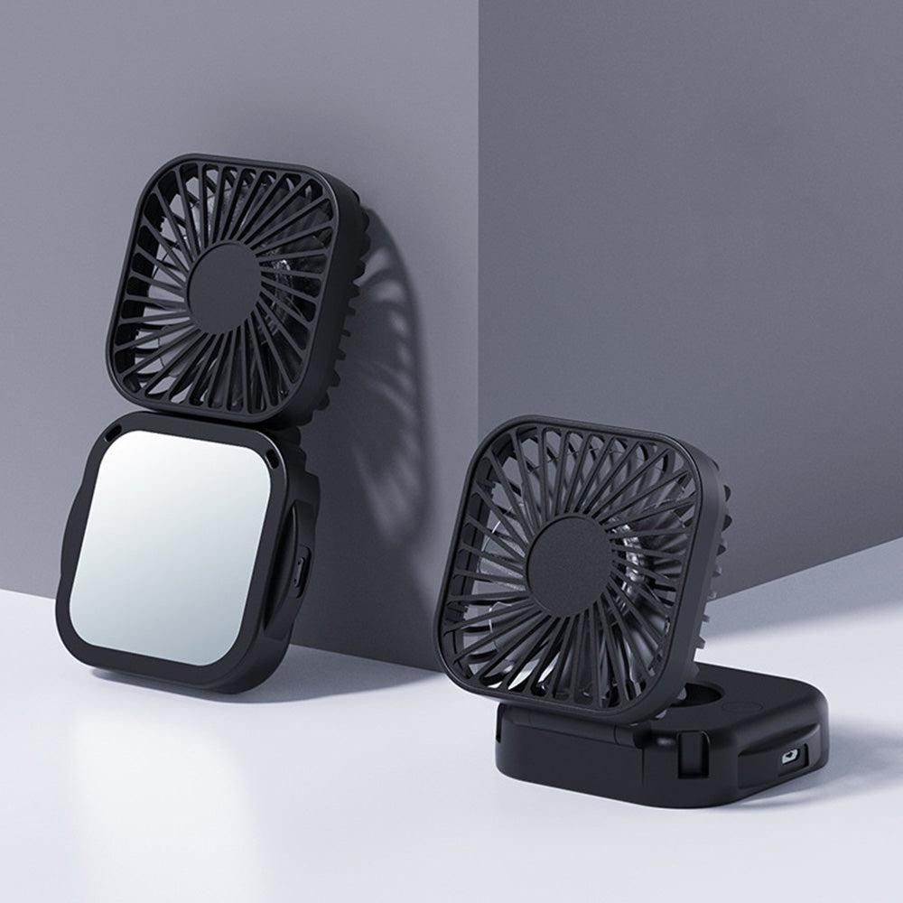 Mini Foldable Neck Hanging Fan Portable USB Rechargeable Personal Cooler Black - Image 2