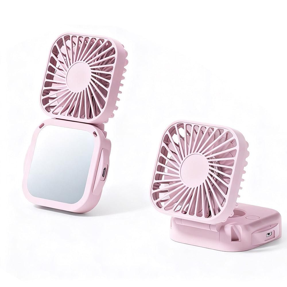 Mini Foldable Neck Hanging Fan Portable USB Rechargeable Personal Cooler Pink - Image 1