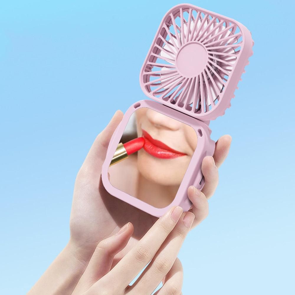 Mini Foldable Neck Hanging Fan Portable USB Rechargeable Personal Cooler Pink - Image 3