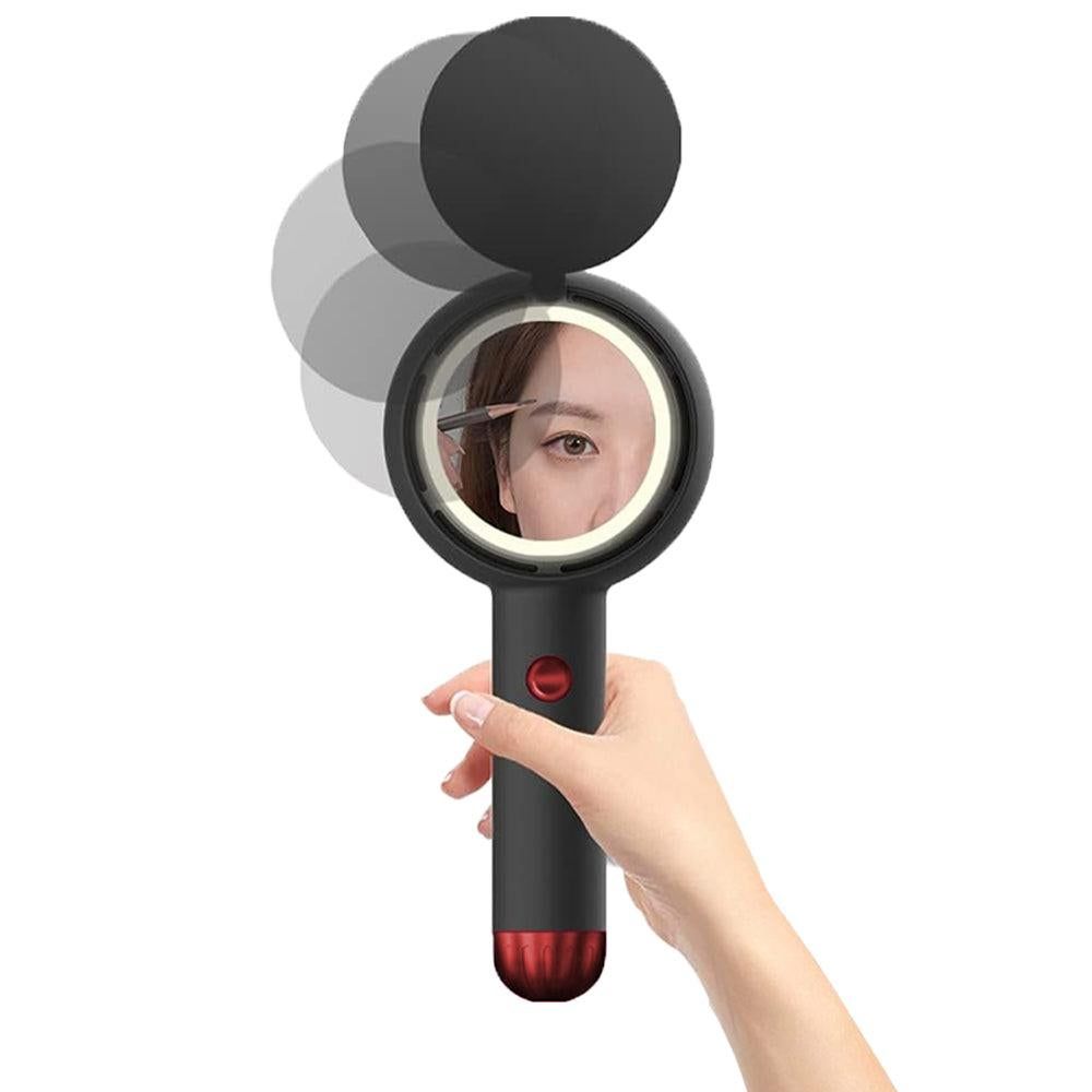 Mini Handheld Fan with LED Light Makeup Mirror Rechargeable Portable Fan Black - Image 3
