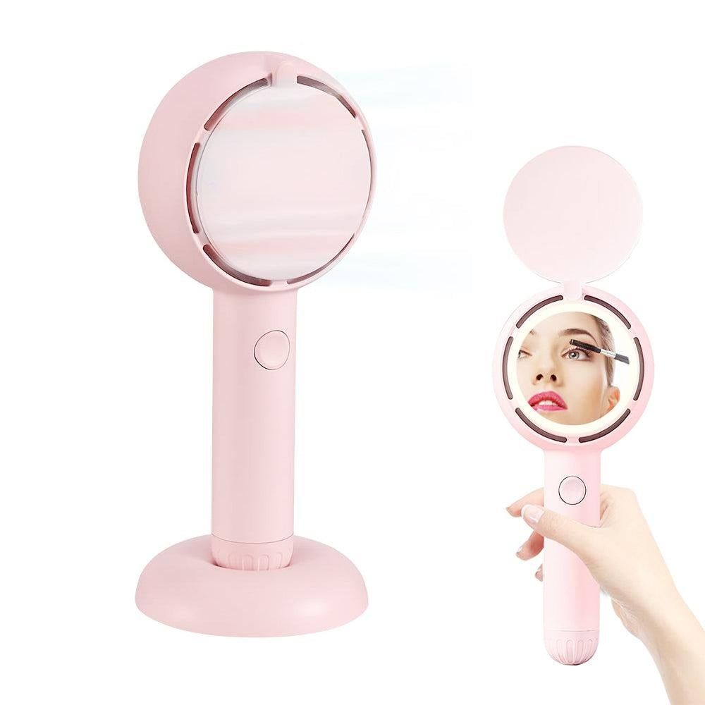 Mini Handheld Fan with LED Light Makeup Mirror Rechargeable Portable Fan Black - Image 7