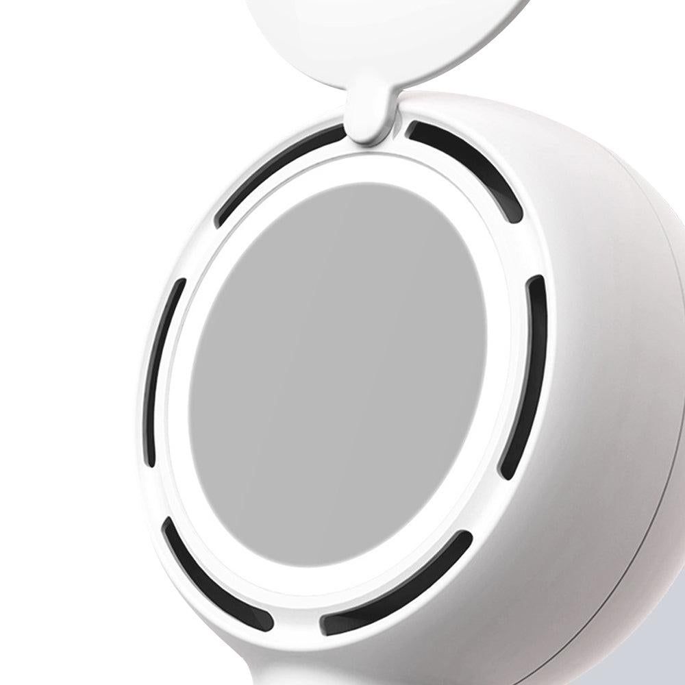 Mini Handheld Fan with LED Light Makeup Mirror Rechargeable Portable Fan White - Image 4