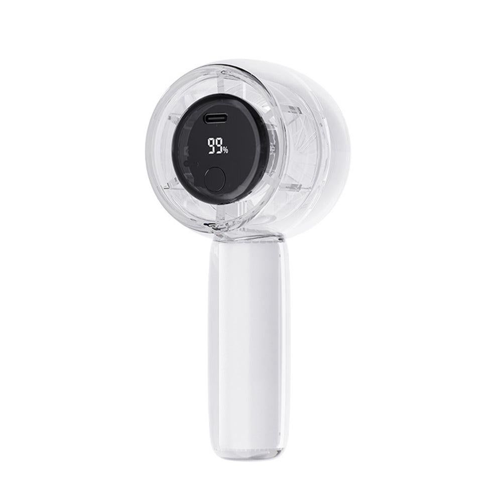 Mini Transparent Handheld Fan with LED Color Display and Rechargeable Battery White - Image 1