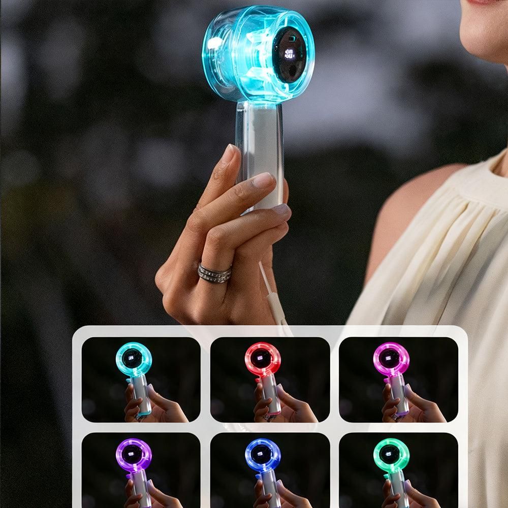 Mini Transparent Handheld Fan with LED Color Display and Rechargeable Battery White - Image 2