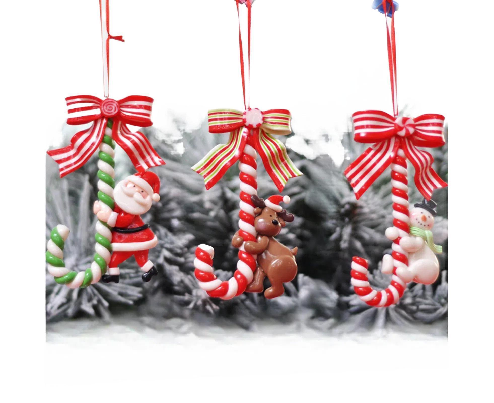 3Pcs Xmas Tree Pendant Candy Cane Crafts Soft Clay - Image 1