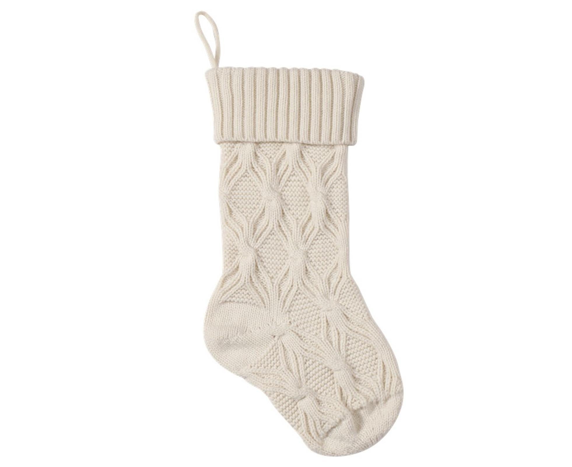 1Pc Xmas Stockings Knitted Hanging Socks-Ivory - Image 1