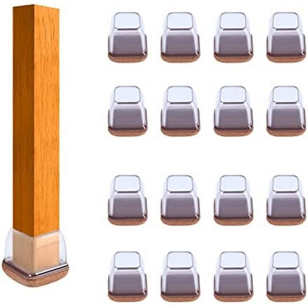 16pcs Silicone Chair Leg Floor Protectors Furniture Leg Feet Cup for Hardwood Floors with Wrapped Felt -Square brown - Image 5