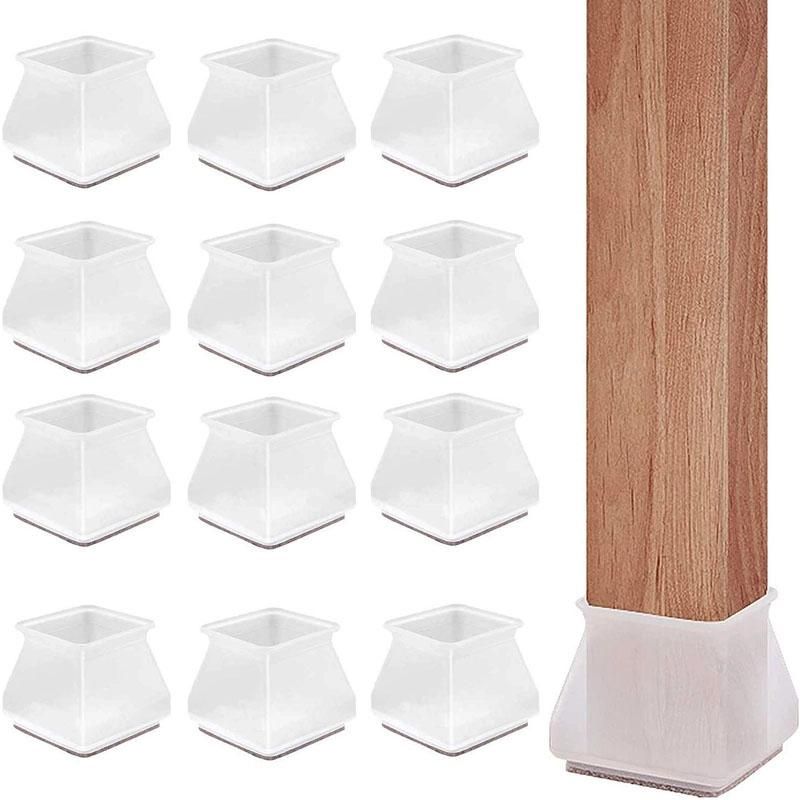 16pcs Silicone Chair Leg Floor Protectors Furniture Leg Feet Cup for Hardwood Floors with Wrapped Felt -Square brown - Image 6