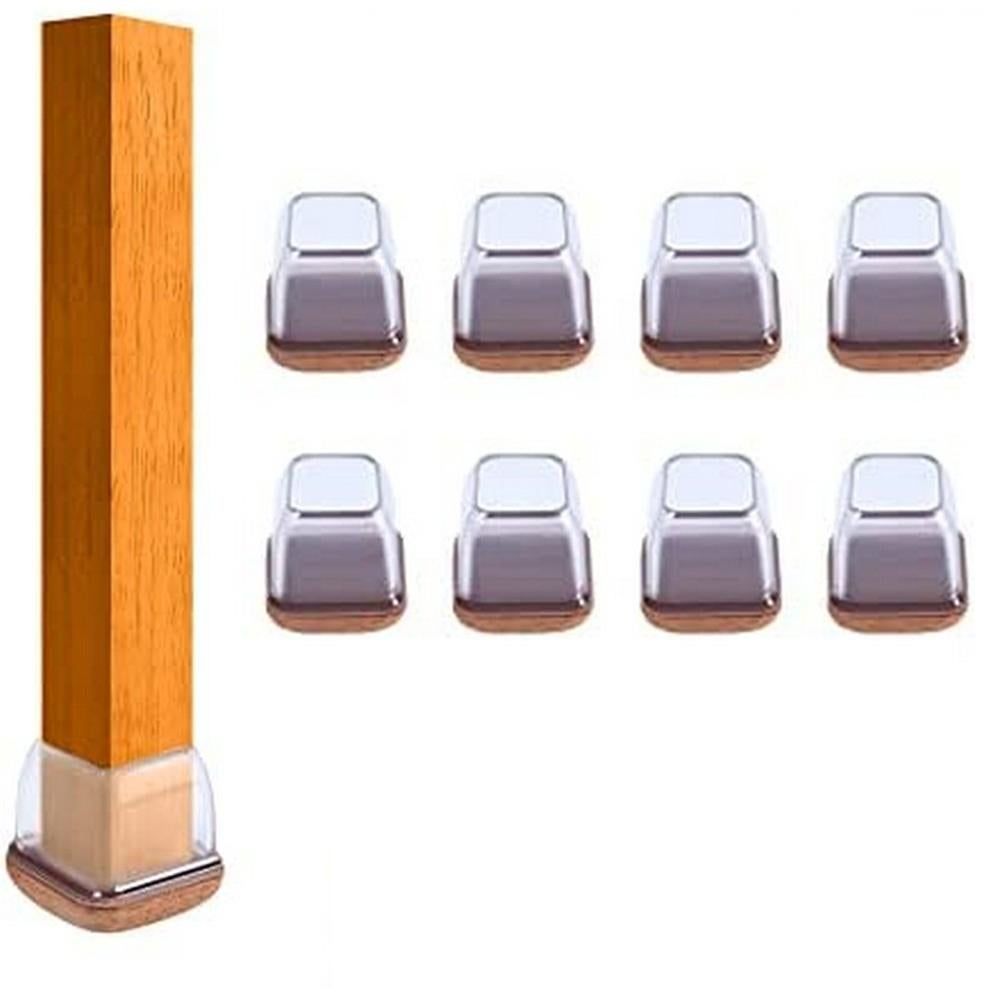 16pcs Silicone Chair Leg Floor Protectors Furniture Leg Feet Cup for Hardwood Floors with Wrapped Felt -Square transparent - Image 2