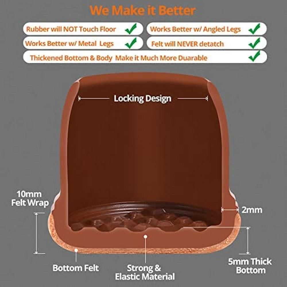 16pcs Silicone Chair Leg Floor Protectors Furniture Leg Feet Cup for Hardwood Floors with Wrapped Felt -Round brown - Image 5