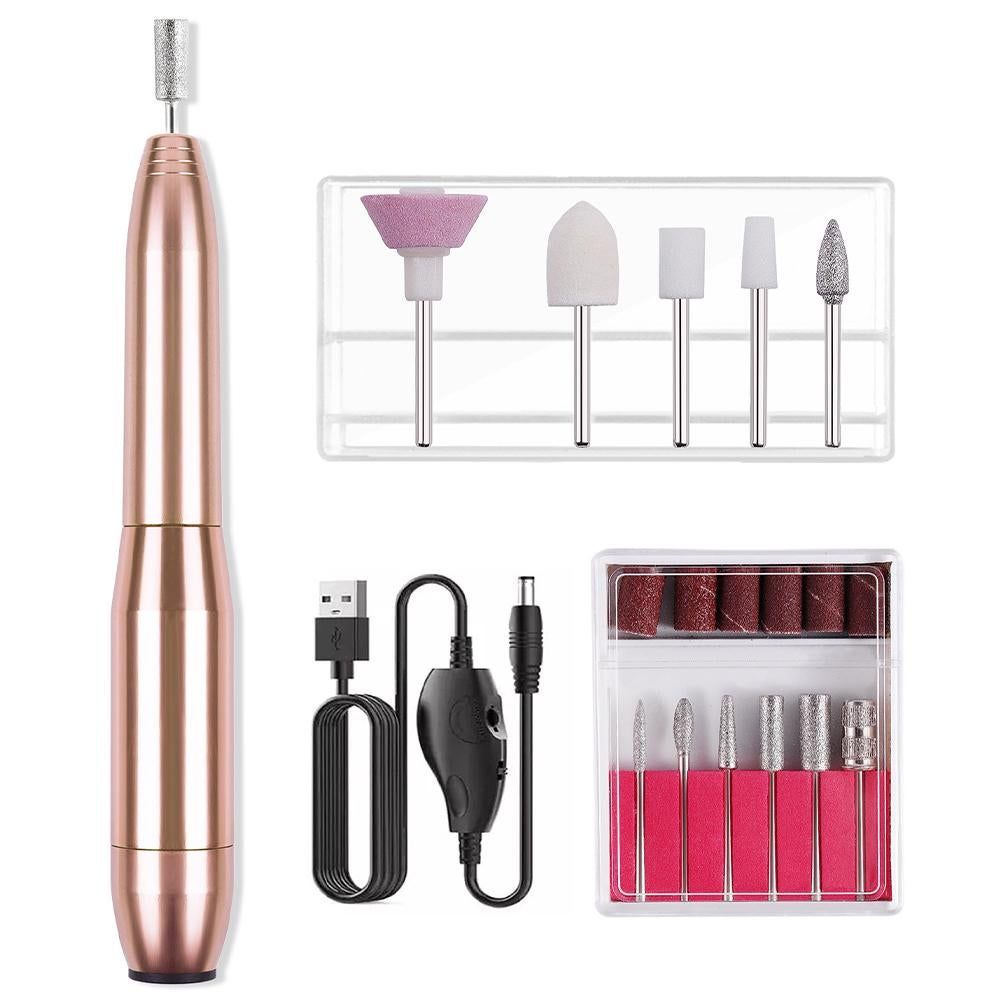 Electric Nail Drill Kit Cordless Nail Drill Portable USB Rechargeable Manicure Pedicure Tools for Acrylic Gel Nails -Gold - Image 1