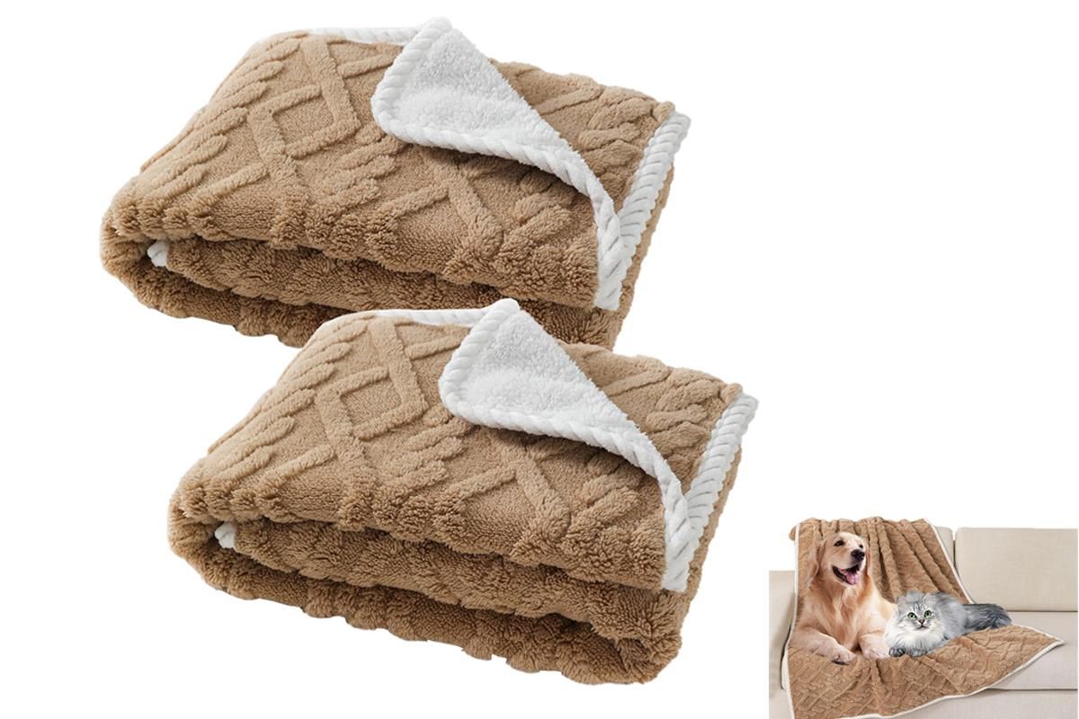 2pcs Pet Blanket for Couch Protection Water Resistance Cats Dogs Blanket for Furniture Protector-Khaki M - Image 1