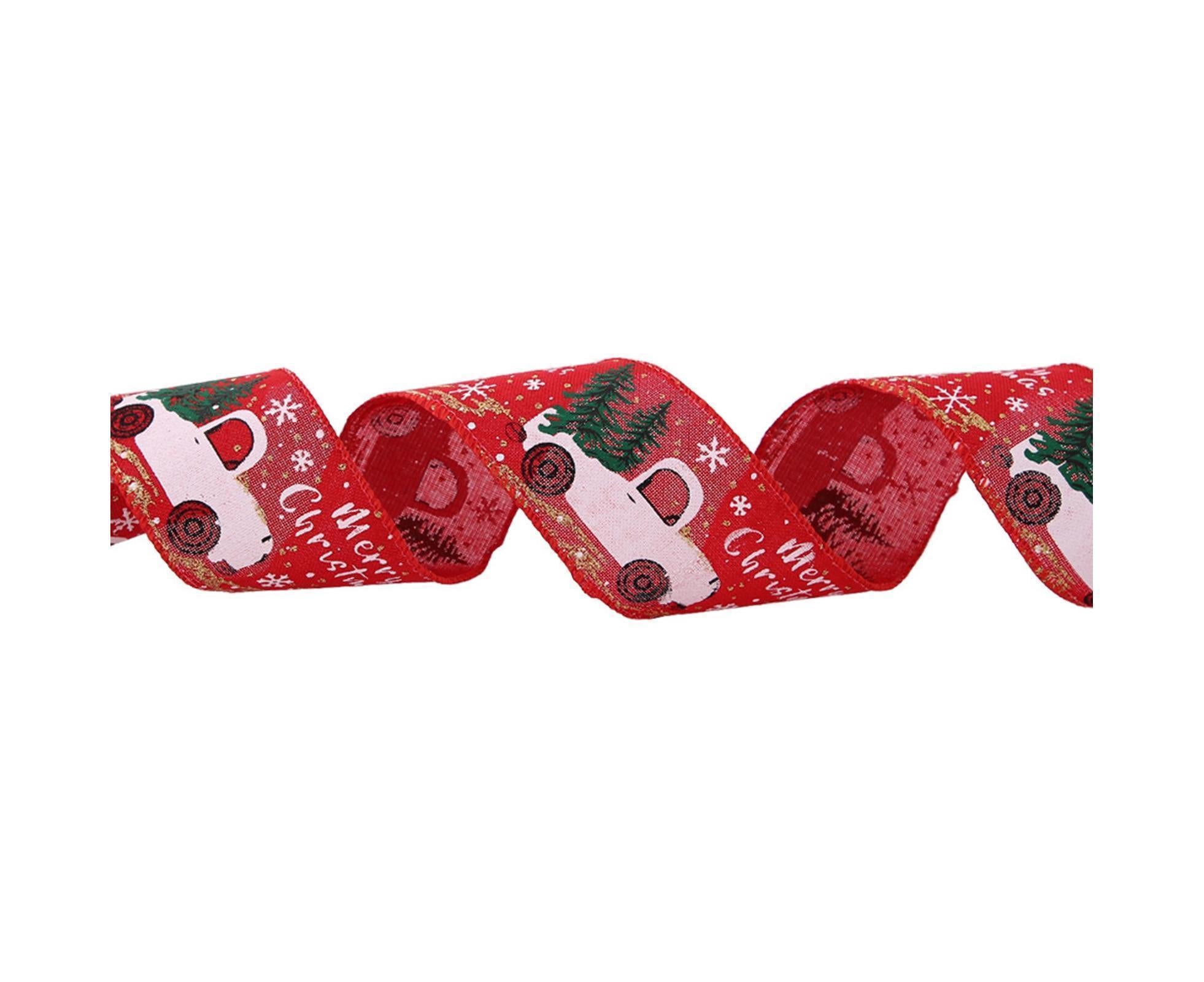 Xmas Tree Ribbon Fine Linen Gift Box-Red 200cm - Image 1