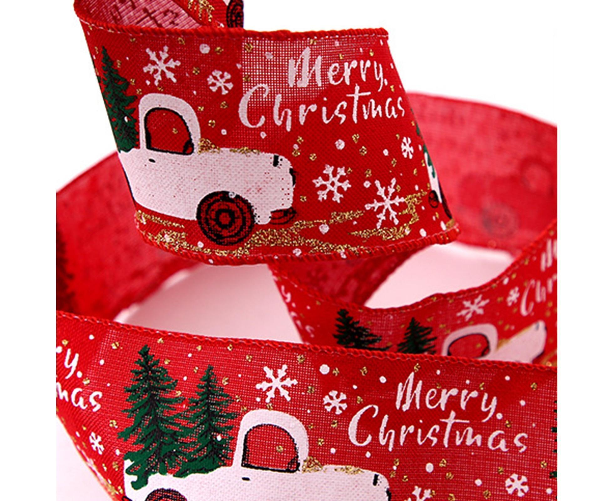Xmas Tree Ribbon Fine Linen Gift Box-Red 200cm - Image 2