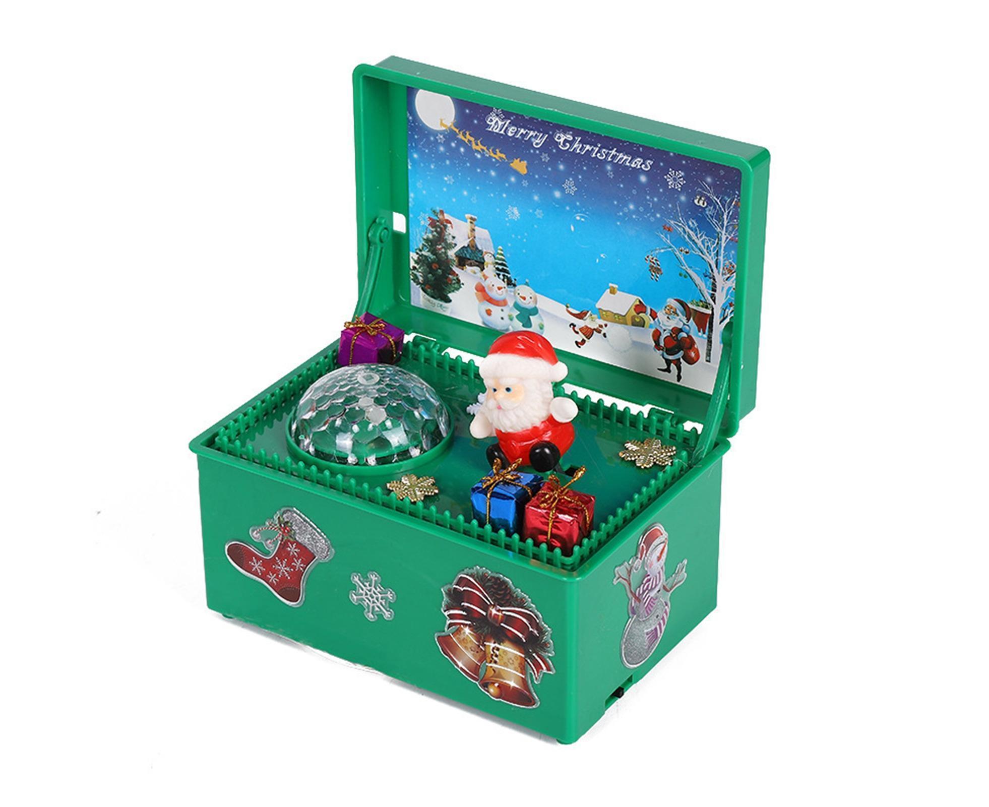 Christmas Style Music Box Beautiful Plastic Creative Santa Claus Decor LED Music Box for Party-Green - Image 1