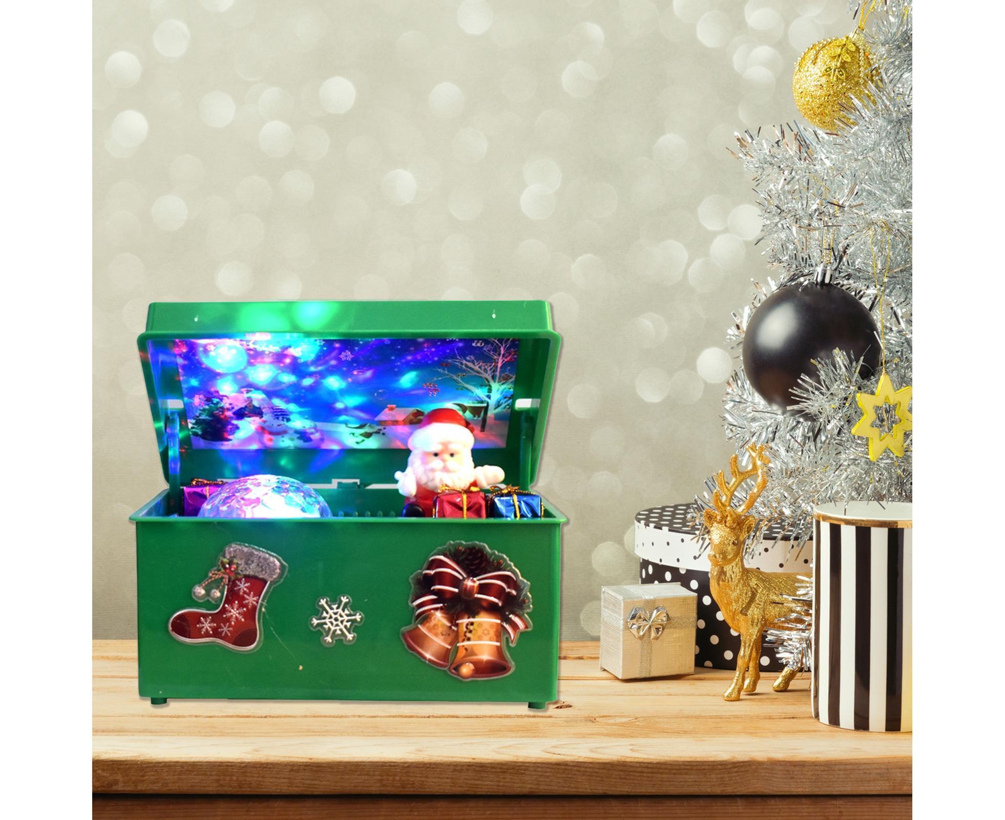 Christmas Style Music Box Beautiful Plastic Creative Santa Claus Decor LED Music Box for Party-Green - Image 4