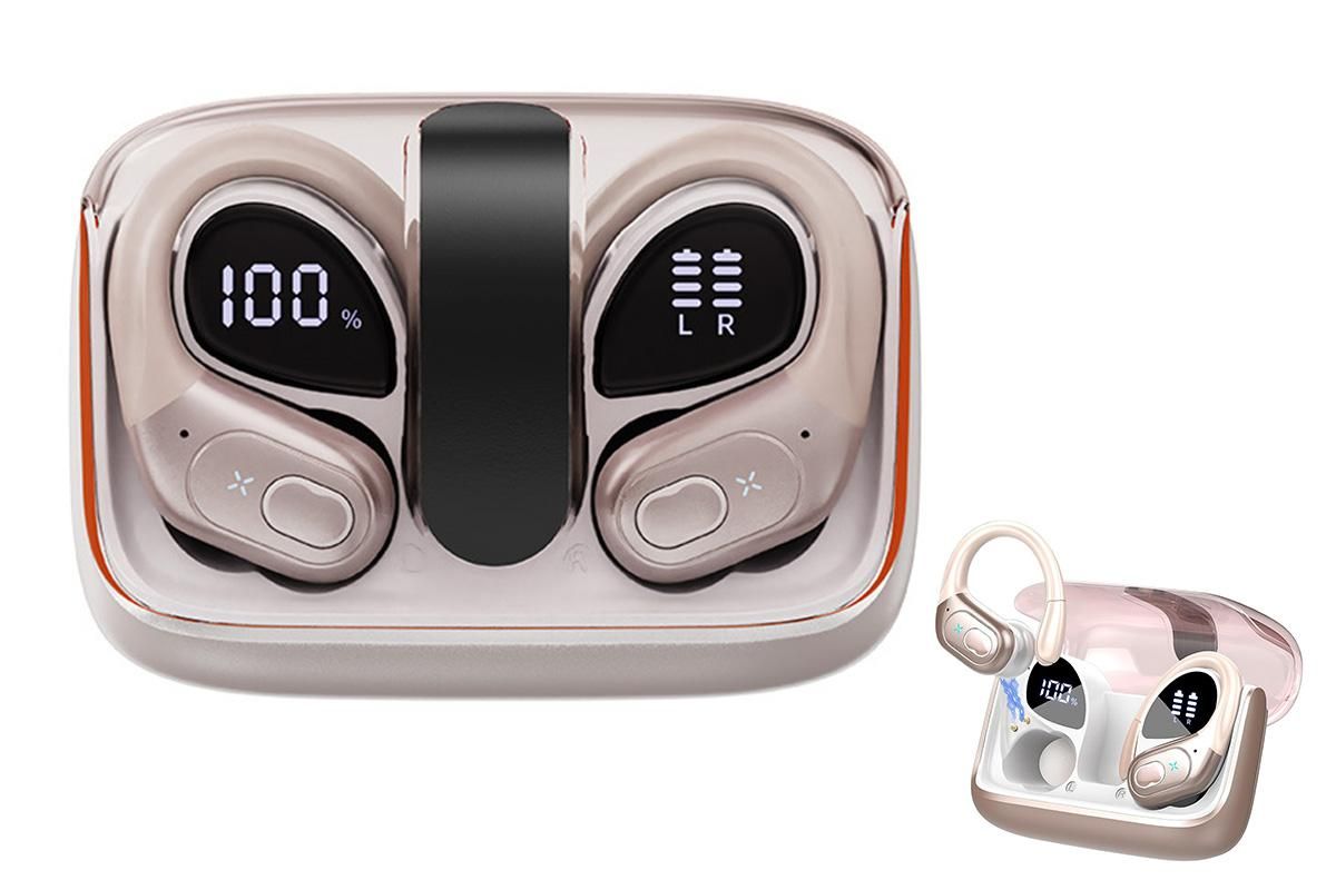 5.4 Bluetooth Earphones Wireless Earbuds Stereo Deep Bass Over Open-Ear Earphones-Rose Red - Image 1