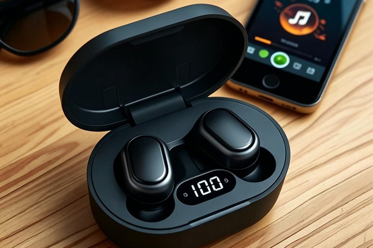 Bluetooth 5.1 Wireless Earbuds with LED Display IPX4 Waterproof Headphones-Black - Image 2