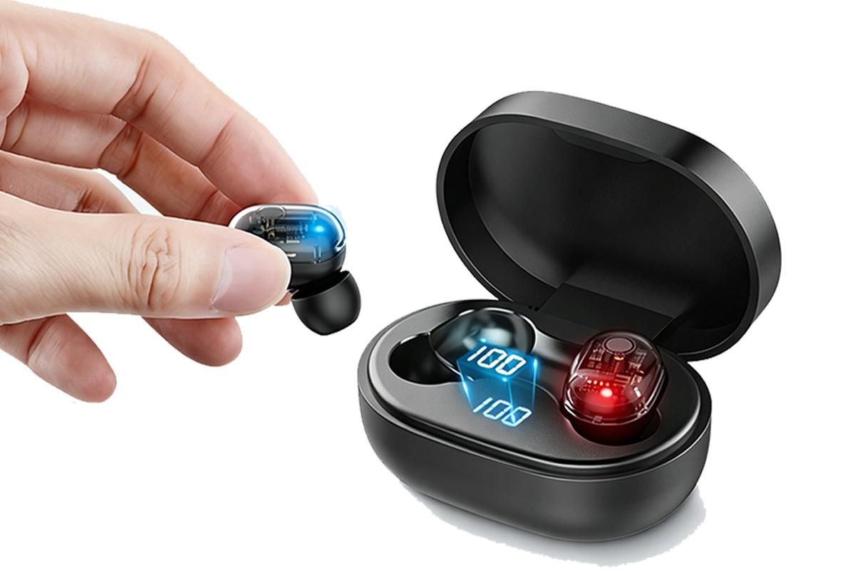 Bluetooth 5.1 Wireless Earbuds with LED Display IPX4 Waterproof Headphones-Black - Image 3