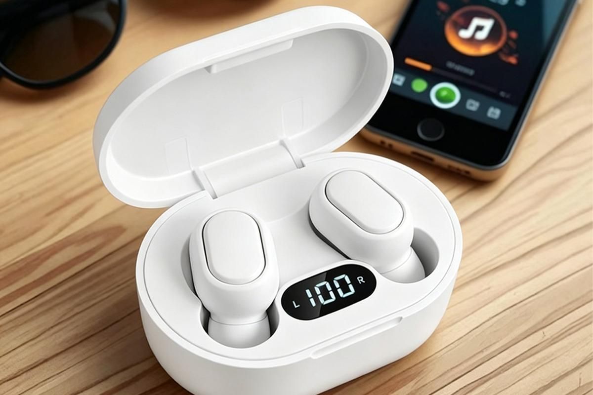 Bluetooth 5.1 Wireless Earbuds with LED Display IPX4 Waterproof Headphones-White - Image 2