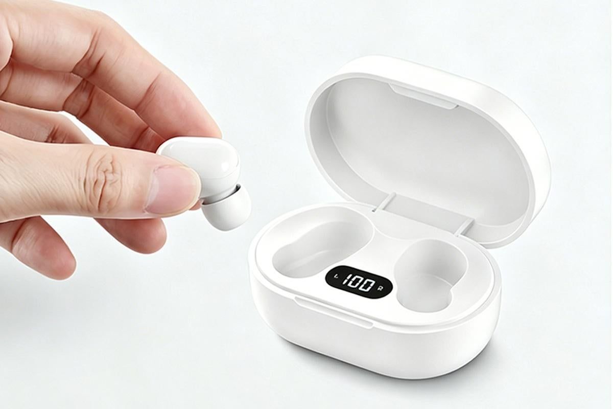 Bluetooth 5.1 Wireless Earbuds with LED Display IPX4 Waterproof Headphones-White - Image 3