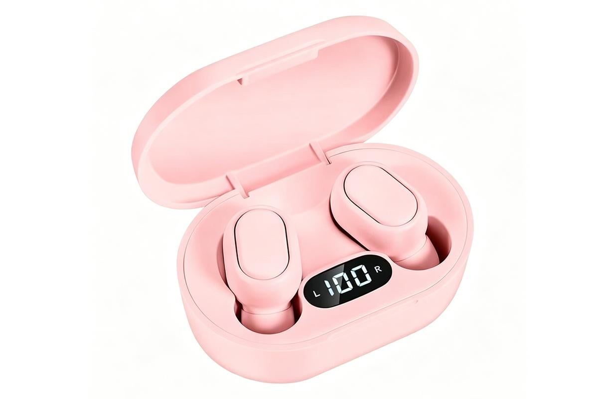 Bluetooth 5.1 Wireless Earbuds with LED Display IPX4 Waterproof Headphones-Pink - Image 1