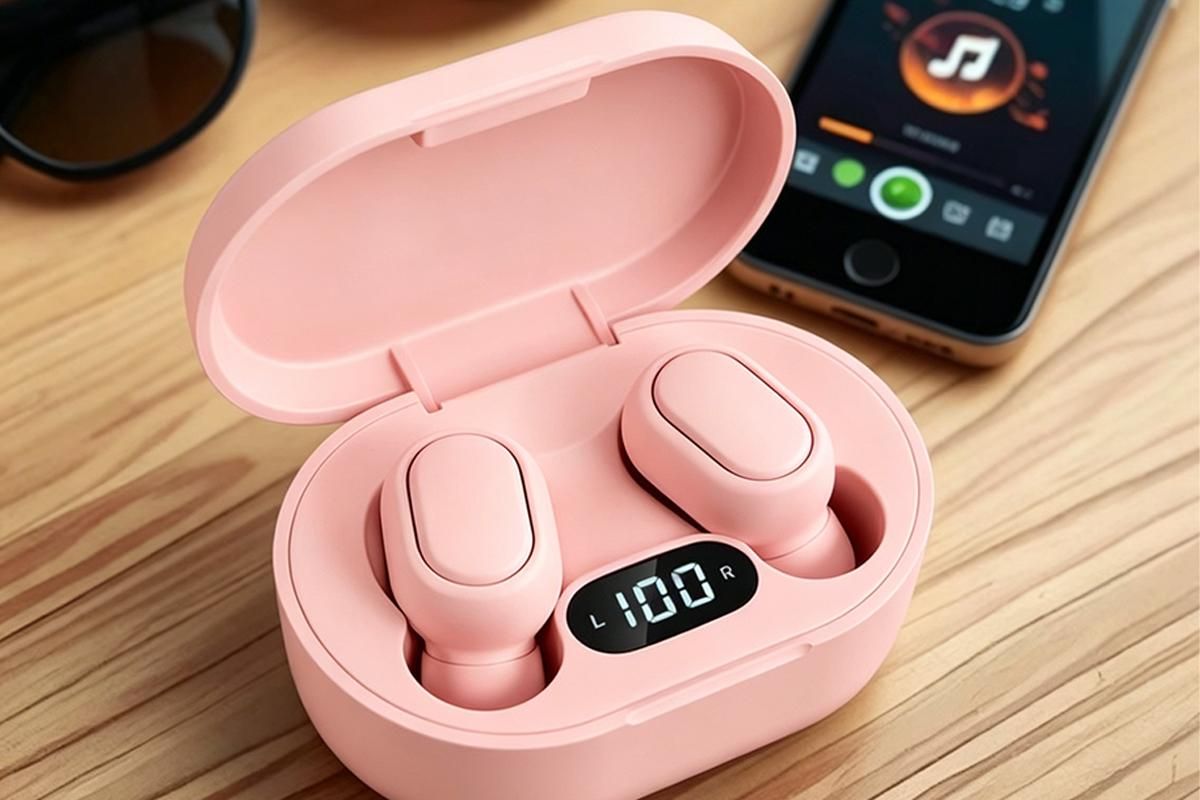 Bluetooth 5.1 Wireless Earbuds with LED Display IPX4 Waterproof Headphones-Pink - Image 2