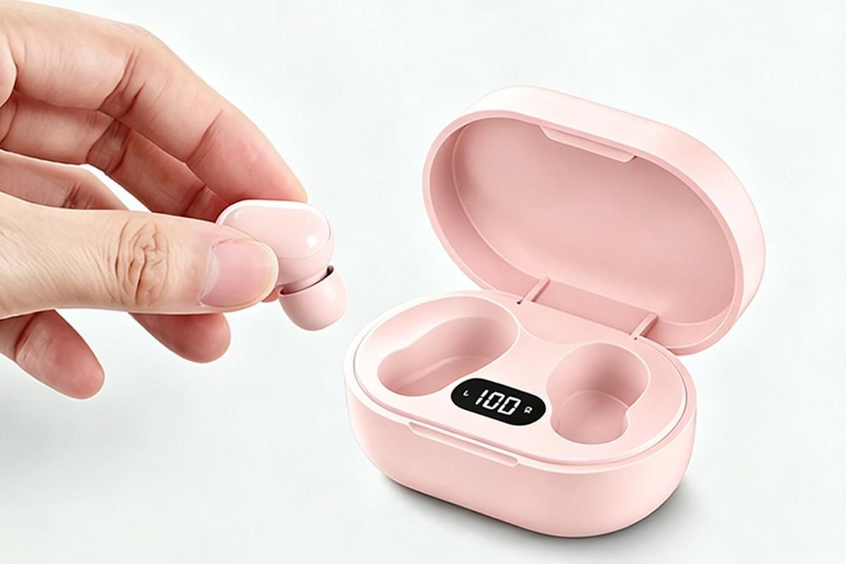 Bluetooth 5.1 Wireless Earbuds with LED Display IPX4 Waterproof Headphones-Pink - Image 3