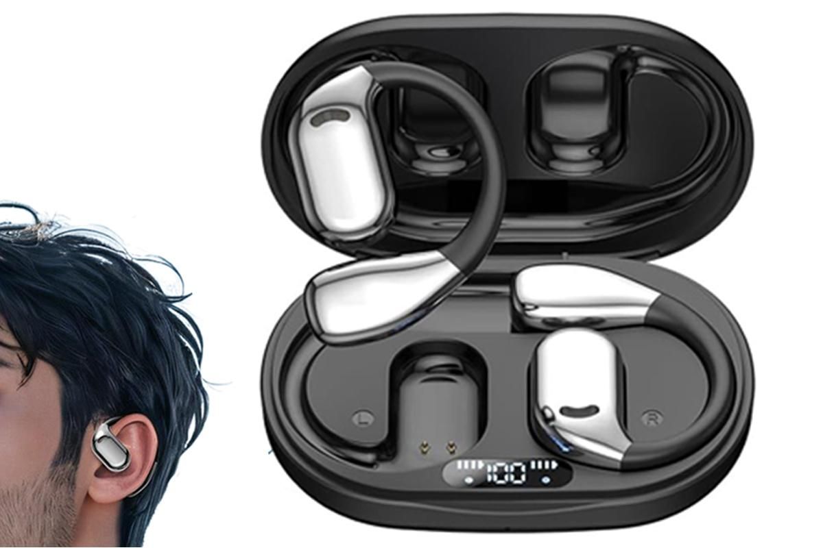 Bluetooth 5.4 Headphones TWS HiFi Stereo Earbuds Over Ear Ear Buds IP6 Waterproof Wireless Earphones LED Display Headset for Gym-Black - Image 1