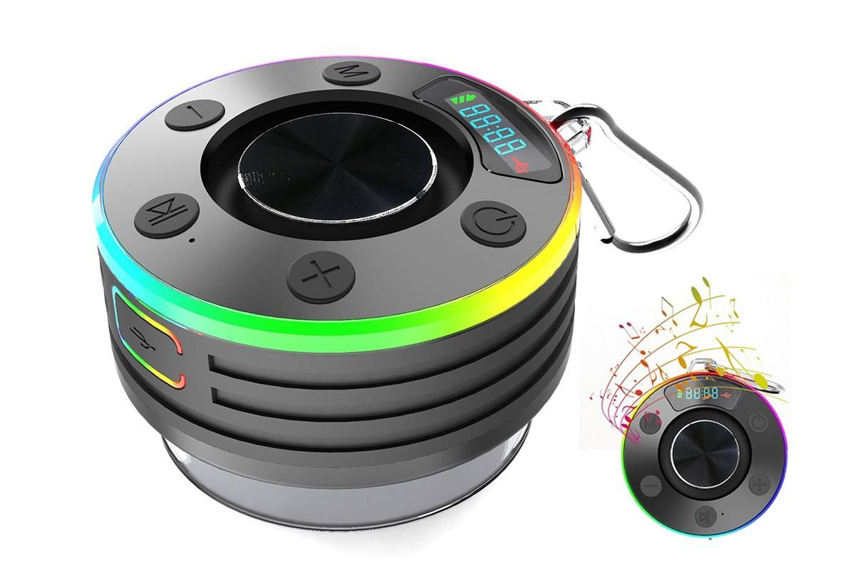 Bluetooth 5.3 Shower Speaker Water-resistant Wireless Speaker With Suction Cup Shower Radio For Outdoor-Black - Image 1