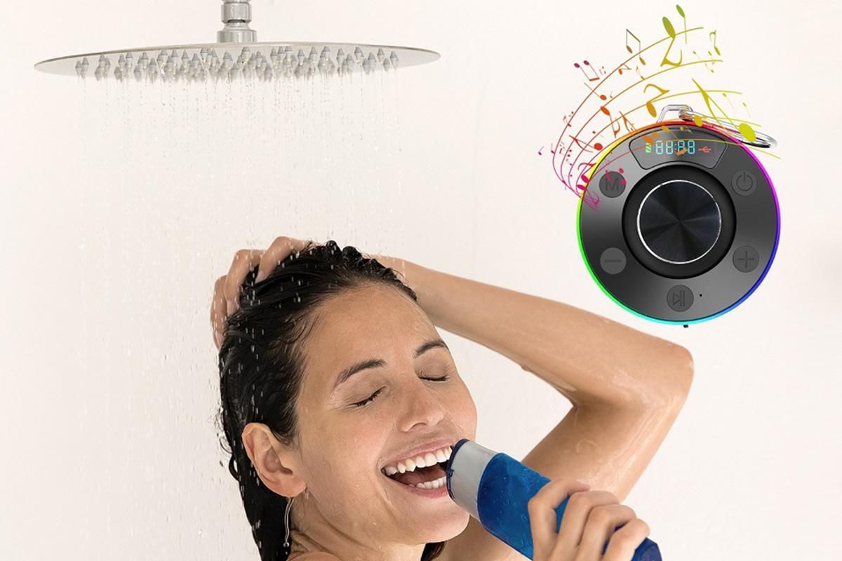 Bluetooth 5.3 Shower Speaker Water-resistant Wireless Speaker With Suction Cup Shower Radio For Outdoor-Black - Image 5