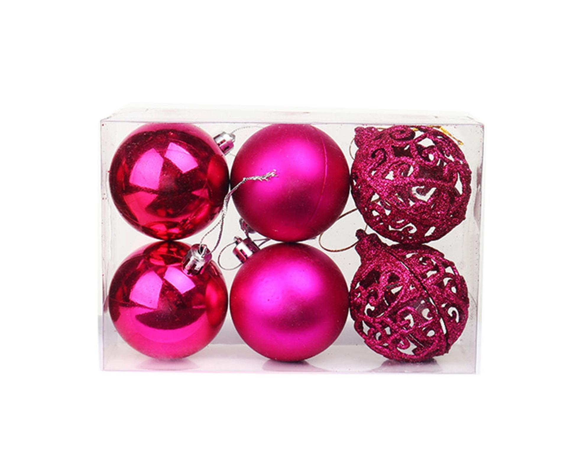 6Pcs Xmas Pendant Electroplating Balls-Rose Red 8cm - Image 1