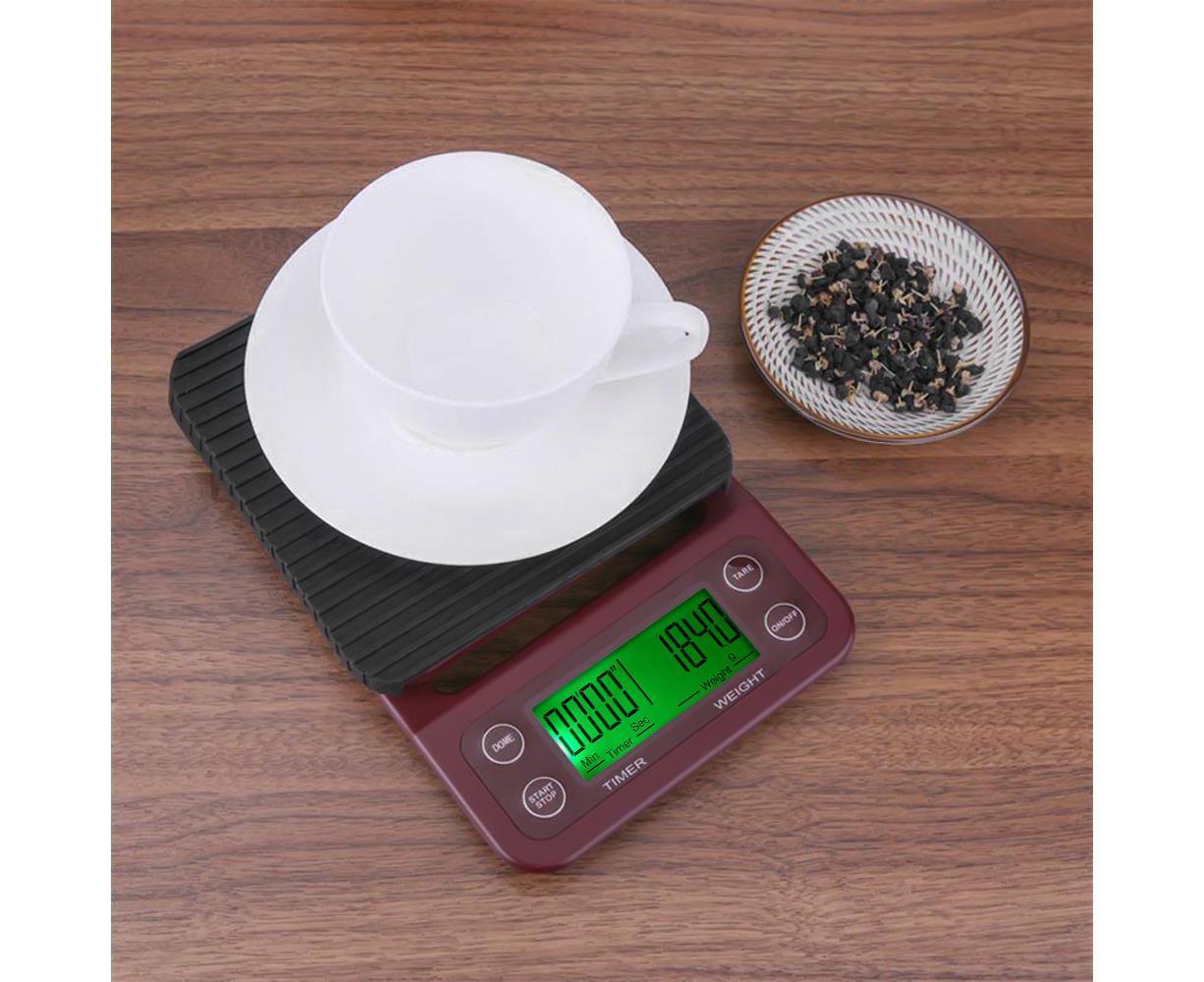 5kg/0.5g Coffee Drip Scale with Timer and Tare Function - Burgundy - Image 2