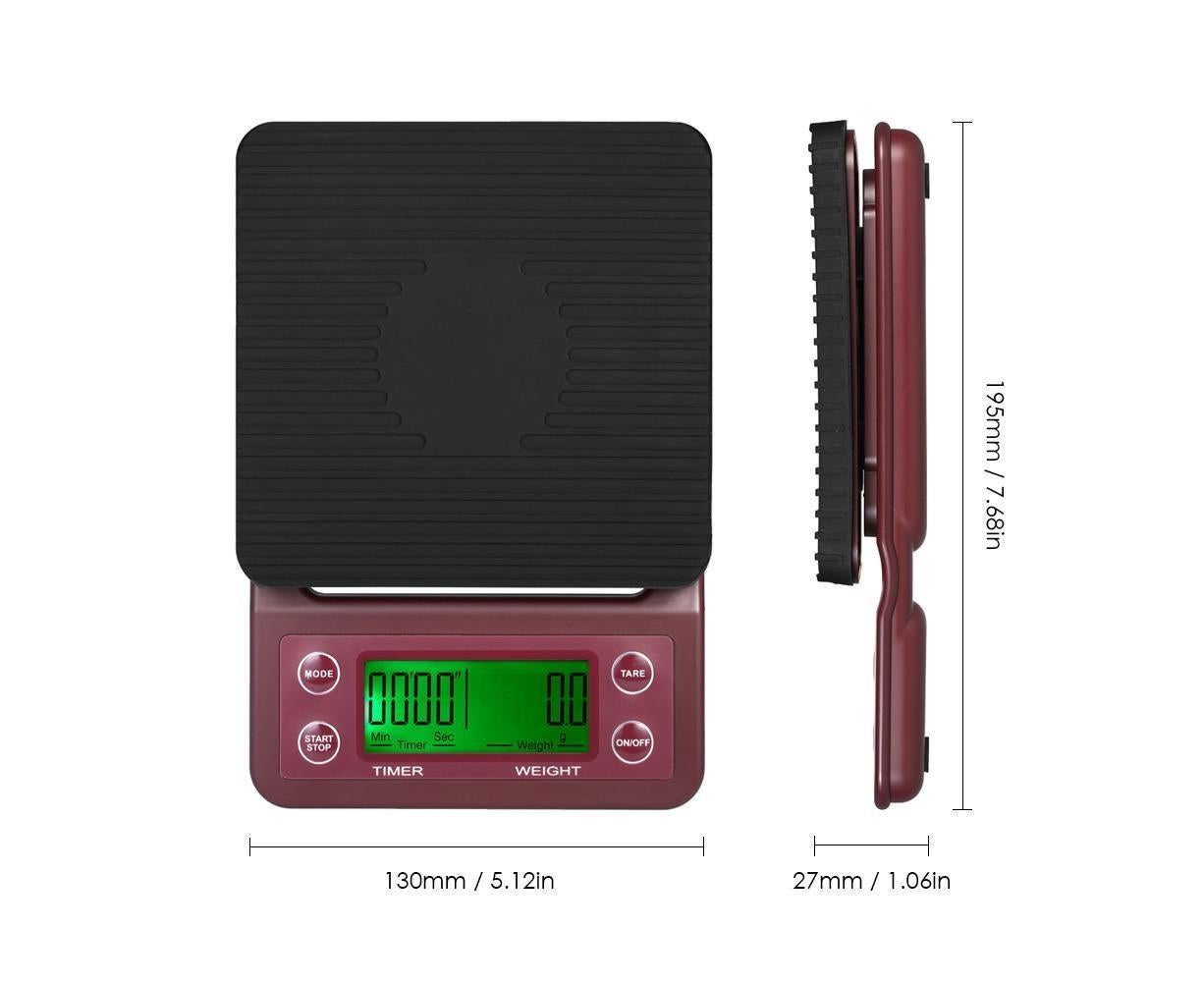 5kg/0.5g Coffee Drip Scale with Timer and Tare Function - Burgundy - Image 6
